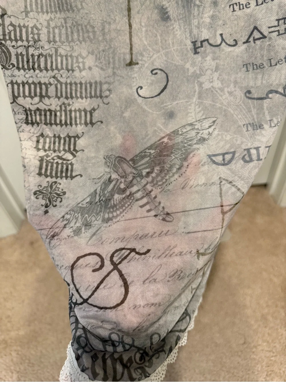 Gray Script & Skull Long Sleeve Sheer Maxi Dress - Picture 9 of 11
